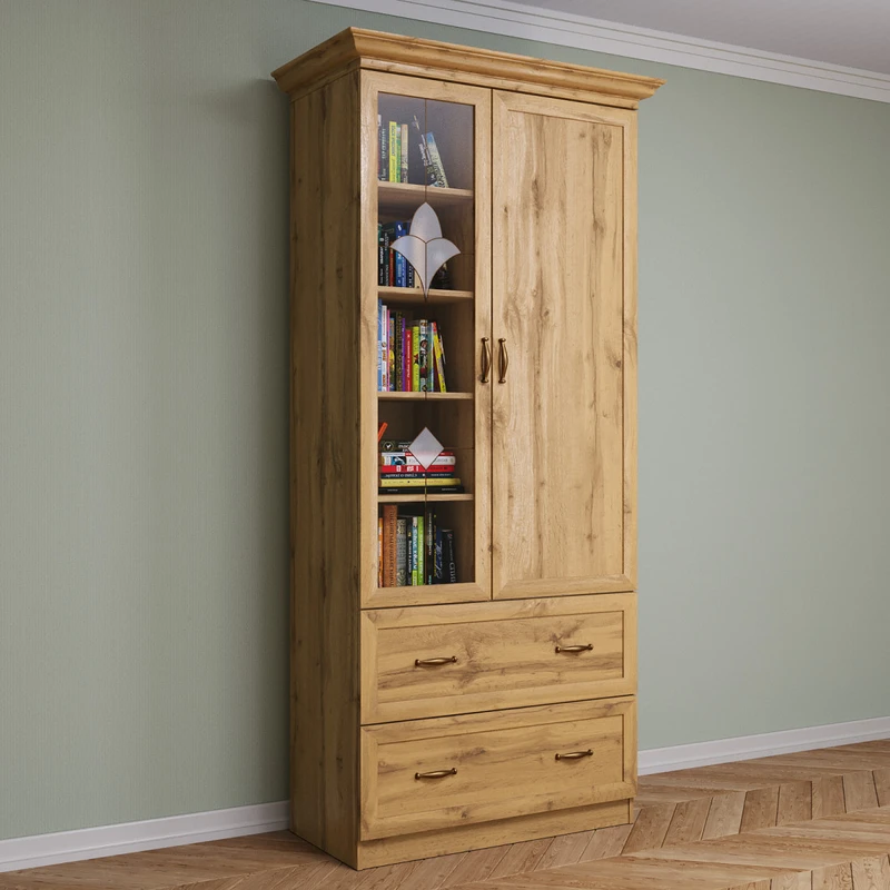 Шкаф Кантри с витражом дуб крафт золотой