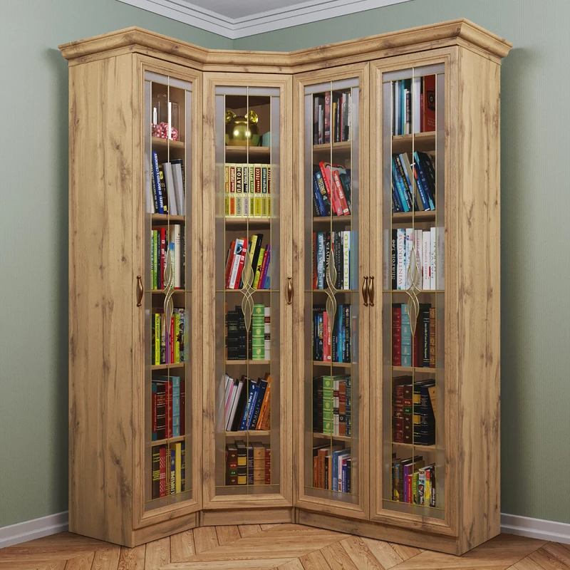 Книжный угловой шкаф №4 дуб крафт золотой