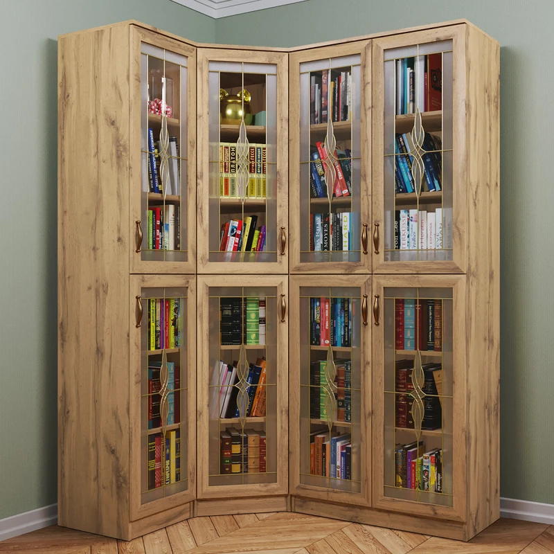 Широкий угловой шкаф библиотека под книги цвет дуб крафт золотой фото 1
