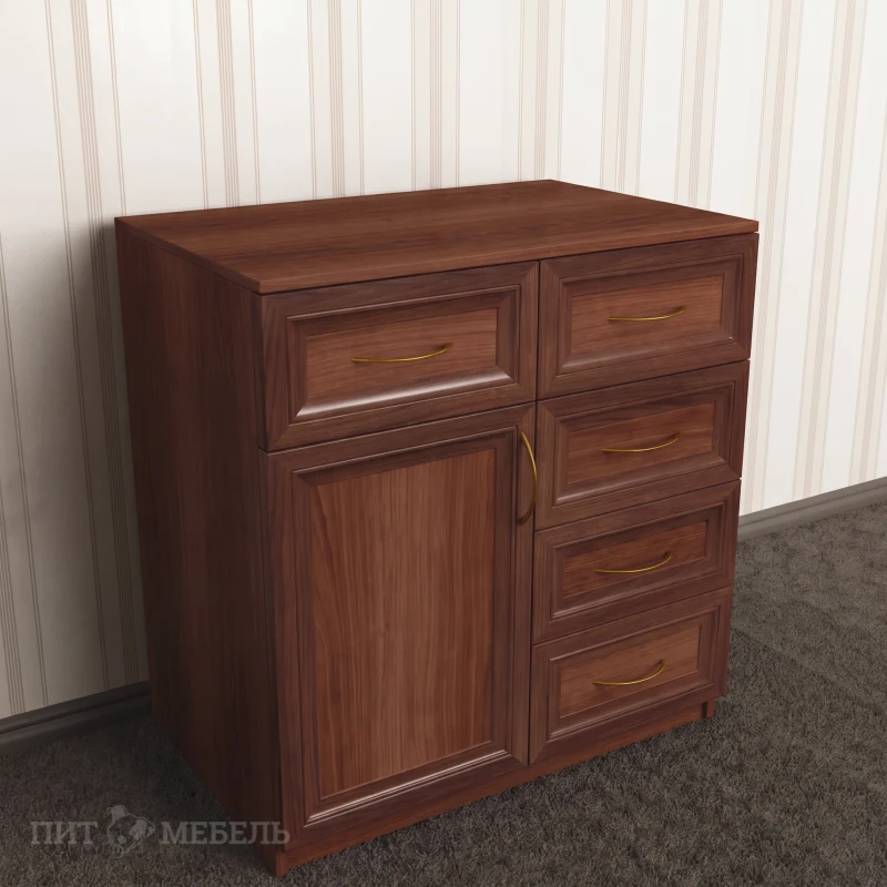 комод для белья с дверцей с 5-ю выдвижными ящиками в спальню цвета итальянский орех фото 1