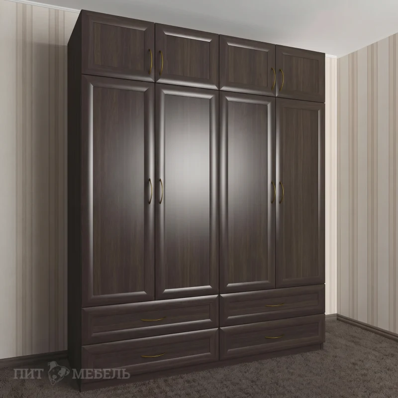 четырехдверный шкаф с выдвижными ящиками цвета темный венге фото 1