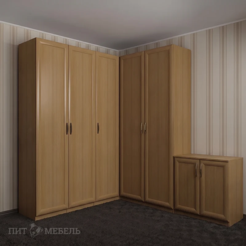 Широкий платяной шкаф угловой с распашными дверями в прихожую цвета бук фото 1