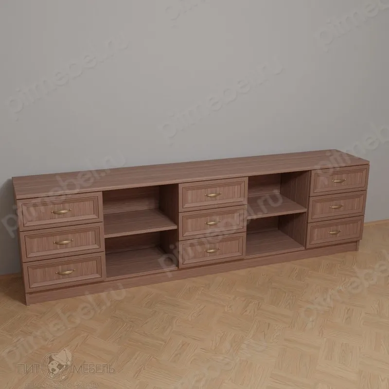 Длинный комод с полками в зал цвета белый глянец фото 1