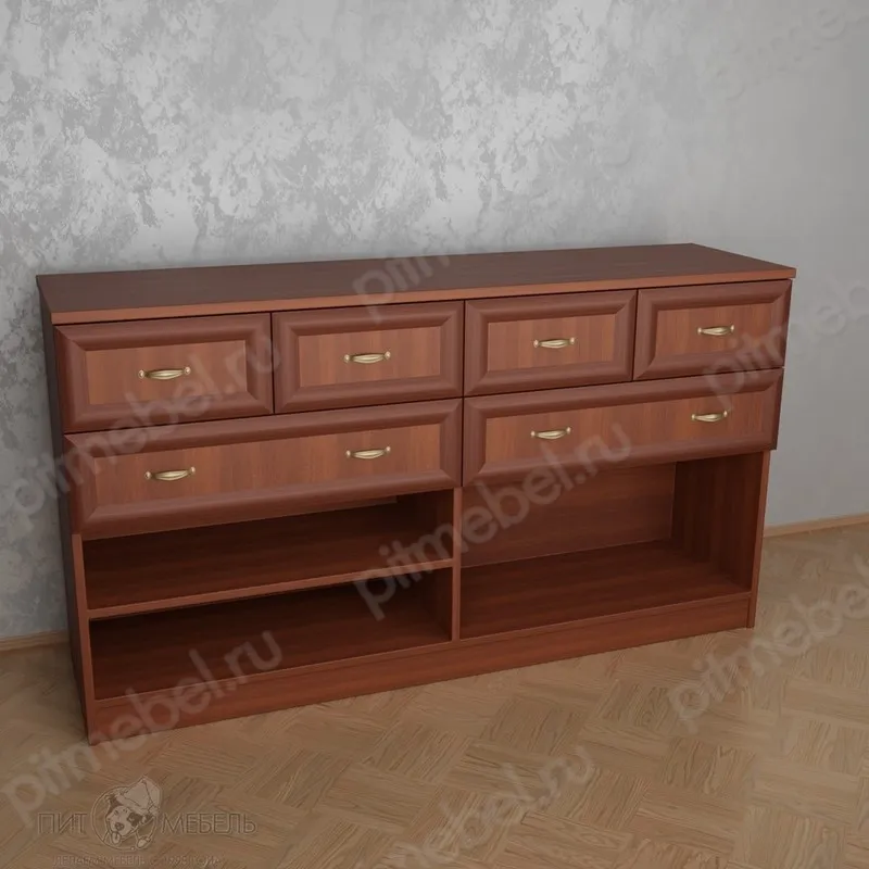 Длинный комод с полками в гостиную цвета макасар фото 1