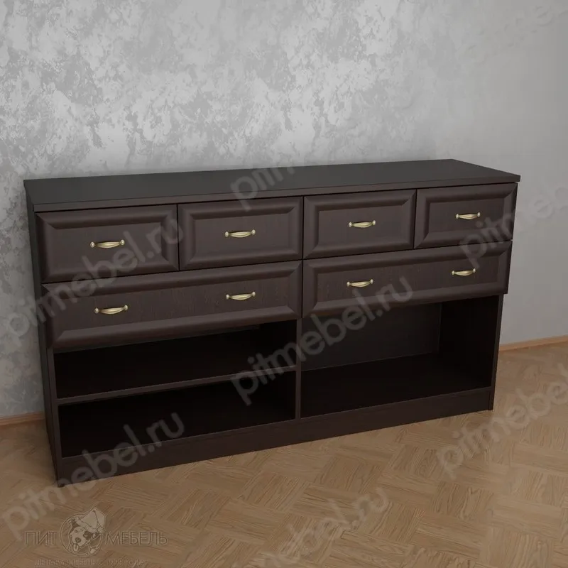 Длинный комод с полками в гостиную цвета макасар фото 1