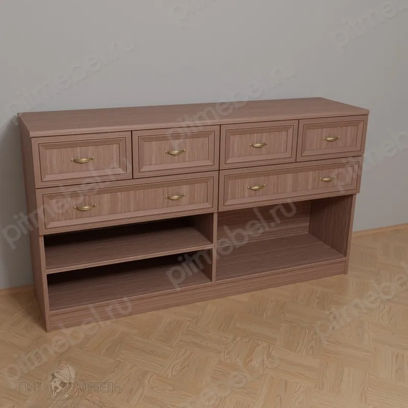 Длинный комод с полками в гостиную цвета макасар фото 1