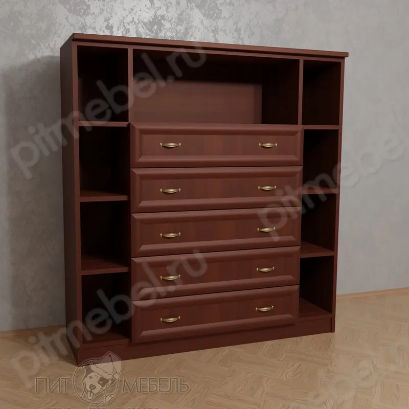 Глянцевый высокий комод витрина с 3-мя ящиками фото 1