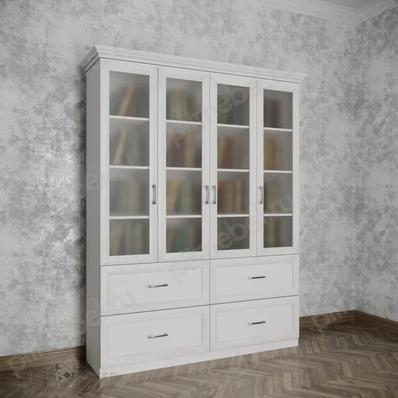 Большой шкаф с выдвижными ящиками белого цвета фото 1